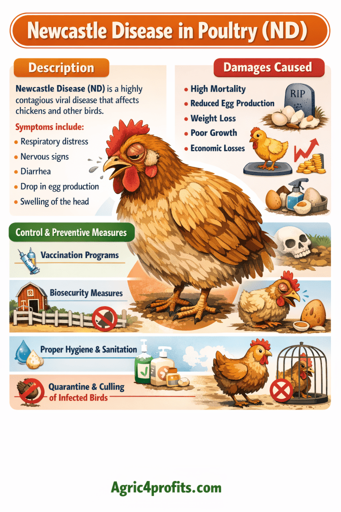La Maladie de Newcastle chez les Volailles (ND): Description, Dommages Causés, de Contrôle et Mesures Préventives