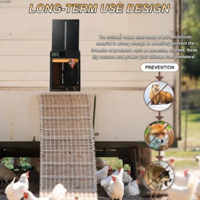 ATUBAN Automatic Chicken Coop Door,Aluminum Weatherproof Coops Door Opener with Timer,Locking Auto Chicken Doors for Home & Farm