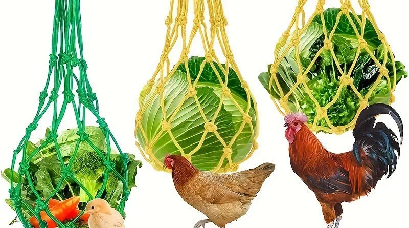 Chicken Vegetable Net Bag Poultry Fruit Holder Chicken Cabbage Feeder Treat Feeding Tool For Hen Goose Large Birds Chicken House