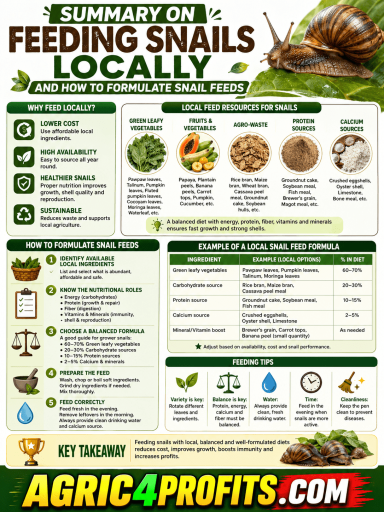 L'alimentation des Escargots localement et sur la manière de Formuler Escargot Flux