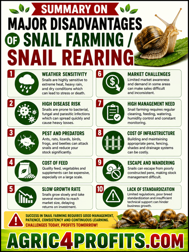 Major Disadvantages of Snail Farming / Snail Rearing